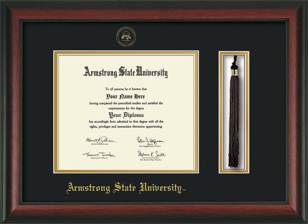 Image of Armstrong State University Diploma Frame - Rosewood - w/Embossed ASU Seal & Name - Tassel Holder - Black on Gold mat