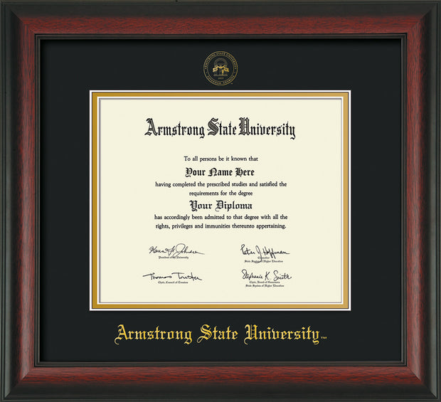 Image of Armstrong State University Diploma Frame - Rosewood - w/Embossed ASU Seal & Name - Black on Gold mat