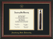 Image of Armstrong State University Diploma Frame - Rosewood w/Gold Lip - w/Embossed ASU Seal & Name - Tassel Holder - Black on Gold mat