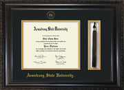 Image of Armstrong State University Diploma Frame - Vintage Black Scoop - w/Embossed ASU Seal & Name - Tassel Holder - Black on Gold mat