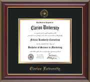 Image of Clarion University of Pennsylvania Diploma Frame - Cherry Lacquer - w/Embossed Seal & Name - Black on Gold mat