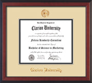 Image of Clarion University of Pennsylvania Diploma Frame - Cherry Reverse - w/Embossed Seal & Name - Cream on Black mat