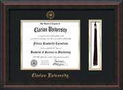 Image of Clarion University of Pennsylvania Diploma Frame - Mahogany Braid - w/Embossed Seal & Name - Tassel Holder - Black on Gold mat