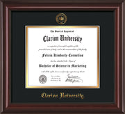 Image of Clarion University of Pennsylvania Diploma Frame - Mahogany Lacquer - w/Embossed Seal & Name - Black on Gold mat