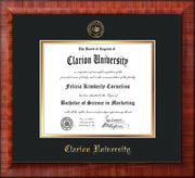 Image of Clarion University of Pennsylvania Diploma Frame - Mezzo Gloss - w/Embossed Seal & Name - Black on Gold mat