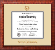 Image of Clarion University of Pennsylvania Diploma Frame - Mezzo Gloss - w/Embossed Seal & Name - Cream on Black mat