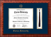 Image of Clarion University of Pennsylvania Diploma Frame - Mezzo Gloss - w/Embossed Seal & Name - Tassel Holder - Navy on Gold mat