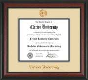 Image of Clarion University of Pennsylvania Diploma Frame - Rosewood - w/Embossed Seal & Name - Cream on Black mat