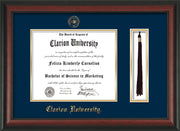 Image of Clarion University of Pennsylvania Diploma Frame - Rosewood - w/Embossed Seal & Name - Tassel Holder - Navy on Gold mat