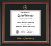 Image of Clarion University of Pennsylvania Diploma Frame - Rosewood w/Gold Lip - w/Embossed Seal & Name - Black on Gold mat