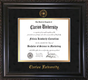 Clarion University of Pennsylvania Diploma Frame - Vintage Black Scoop - w/Embossed Seal & Name - Black Suede on Gold mat