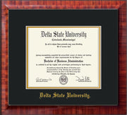 Image of Delta State University Diploma Frame - Mezzo Gloss - w/School Name Only - Black on Gold mats