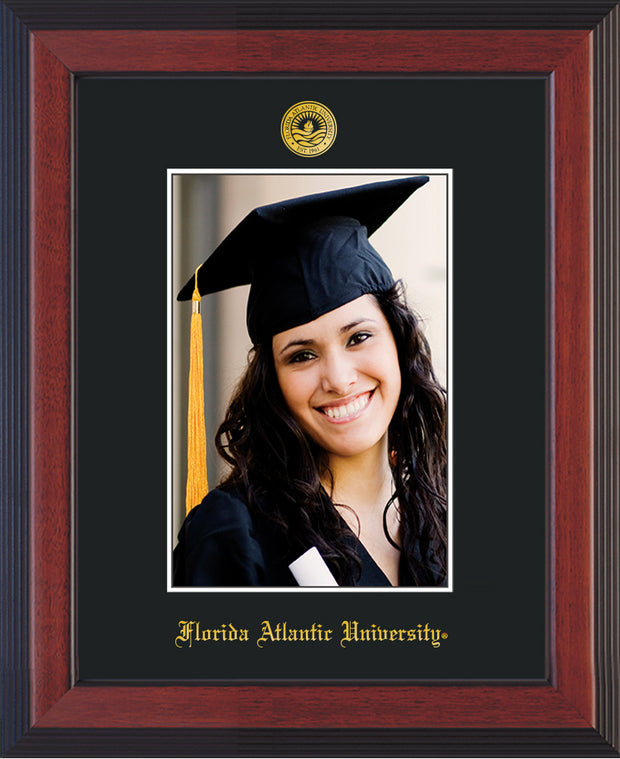 Florida Atlantic University 5 x 7 Photo Frame - Cherry Reverse - w/Official Embossing of FAU Seal & Name - Single Black mat