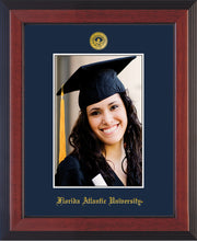 Image of Florida Atlantic University 5 x 7 Photo Frame - Cherry Reverse - w/Official Embossing of FAU Seal & Name - Single Navy mat