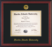 Image of Florida Atlantic University Diploma Frame - Cherry Reverse - w/Embossed FAU Seal & Name - Black on Gold mat