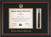 Image of Florida Atlantic University Diploma Frame - Rosewood - w/Embossed FAU Seal & Name - Tassel Holder - Black on Gold mat