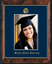 Image of Florida Atlantic University 5 x 7 Photo Frame - Walnut - w/Official Embossing of FAU Seal & Name - Single Navy mat