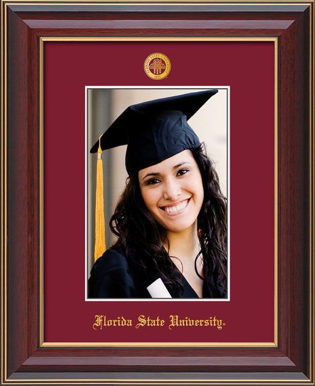 Image of Florida State University 5 x 7 Photo Frame - Cherry Lacquer - w/Official Embossing of FSU Seal & Name - Single Garnet mat