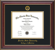 Image of Florida State University Diploma Frame - Cherry Lacquer - w/Embossed FSU Seal & College of Medicine Name - Black on Gold mats