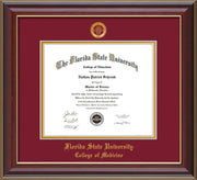 Image of Florida State University Diploma Frame - Cherry Lacquer - w/Embossed FSU Seal & College of Medicine Name - Garnet on Gold mats