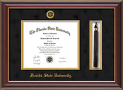 Image of Florida State University Diploma Frame - Cherry Lacquer - w/Embossed FSU Seal & Name - Tassel Holder - Black Suede on Gold mats