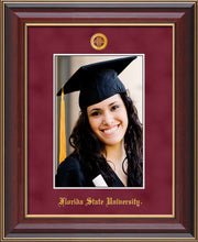 Florida State University 5 x 7 Photo Frame - Cherry Lacquer - w/Official Embossing of FSU Seal & Name - Single Garnet Suede mat