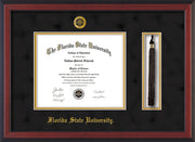 Image of Florida State University Diploma Frame - Cherry Reverse - w/Embossed FSU Seal & Name - Tassel Holder - Black Suede on Gold mats