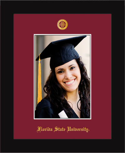Image of Florida State University 5 x 7 Photo Frame - Flat Matte Black - w/Official Embossing of FSU Seal & Name - Single Garnet mat