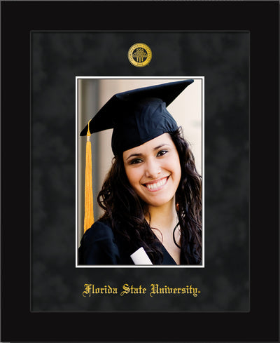 Image of Florida State University 5 x 7 Photo Frame - Flat Matte Black - w/Official Embossing of FSU Seal & Name - Single Black Suede mat
