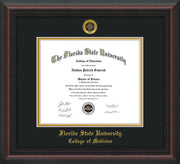 Image of Florida State University Diploma Frame - Mahogany Braid - w/Embossed FSU Seal & College of Medicine Name - Black on Gold mats