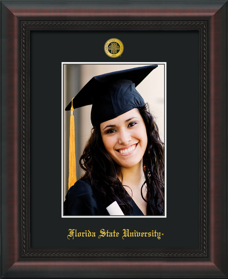 Image of Florida State University 5 x 7 Photo Frame - Mahogany Braid - w/Official Embossing of FSU Seal & Name - Single Black mat