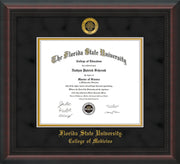 Image of Florida State University Diploma Frame - Mahogany Braid - w/Embossed FSU Seal & College of Medicine Name - Black Suede on Gold mats