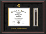 Image of Florida State University Diploma Frame - Mahogany Braid - w/Embossed FSU Seal & Name - Tassel Holder - Black on Gold mats