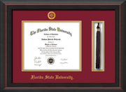 Image of Florida State University Diploma Frame - Mahogany Braid - w/Embossed FSU Seal & Name - Tassel Holder - Garnet on Gold mats