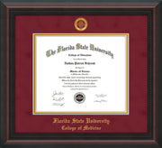 Image of Florida State University Diploma Frame - Mahogany Braid - w/Embossed FSU Seal & College of Medicine Name - Garnet Suede on Gold mats