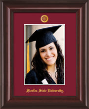 Image of Florida State University 5 x 7 Photo Frame - Mahogany Lacquer - w/Official Embossing of FSU Seal & Name - Single Garnet mat