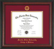 Image of Florida State University Diploma Frame - Rosewood - w/Embossed FSU Seal & College of Medicine Name - Garnet on Gold mats