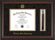 Image of Florida State University Diploma Frame - Rosewood - w/Embossed FSU Seal & Name - Tassel Holder - Black Suede on Gold mats