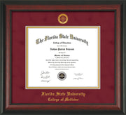 Image of Florida State University Diploma Frame - Rosewood - w/Embossed FSU Seal & College of Medicine Name - Garnet Suede on Gold mats