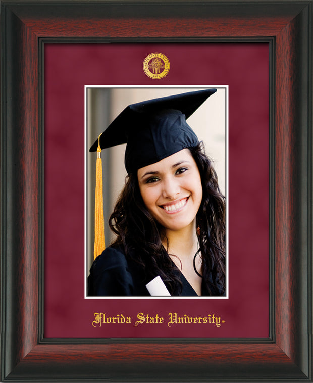 Image of Florida State University 5 x 7 Photo Frame - Rosewood - w/Official Embossing of FSU Seal & Name - Single Garnet Suede mat