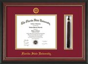 Image of Florida State University Diploma Frame - Rosewood w/Gold Lip - w/Embossed FSU Seal & Name - Tassel Holder - Garnet on Gold mats