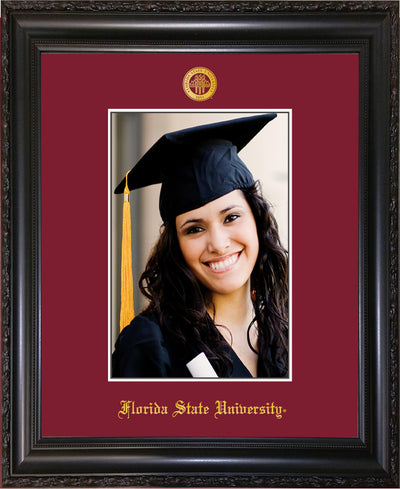 Image of Florida State University 5 x 7 Photo Frame - Vintage Black Scoop - w/Official Embossing of FSU Seal & Name - Single Garnet mat