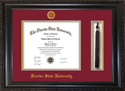 Image of Florida State University Diploma Frame - Vintage Black Scoop - w/Embossed FSU Seal & Name - Tassel Holder - Garnet on Gold mats