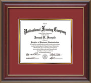 Image of Custom Cherry Lacquer Art and Document Frame with Garnet on Gold Mat