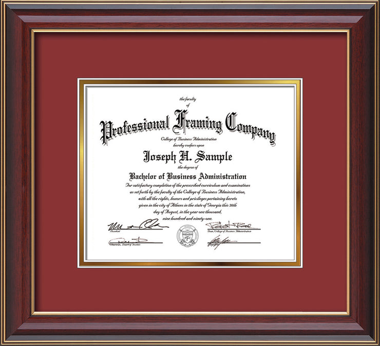 Image of Custom Cherry Lacquer Art and Document Frame with Garnet on Gold Mat
