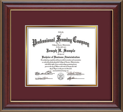 Image of Custom Cherry Lacquer Art and Document Frame with Maroon on Gold Mat