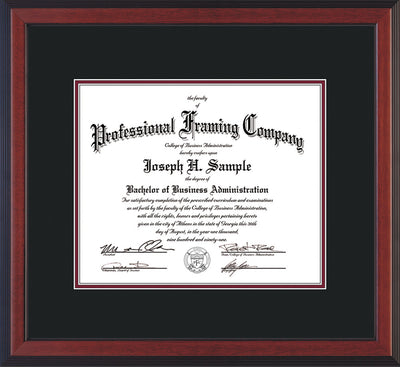 Image of Custom Cherry Reverse Art and Document Frame with Black on Maroon Mat