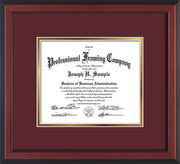 Image of Custom Cherry Reverse Art and Document Frame with Maroon on Gold Mat