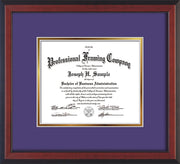 Image of Custom Cherry Reverse Art and Document Frame with Purple on Gold Mat