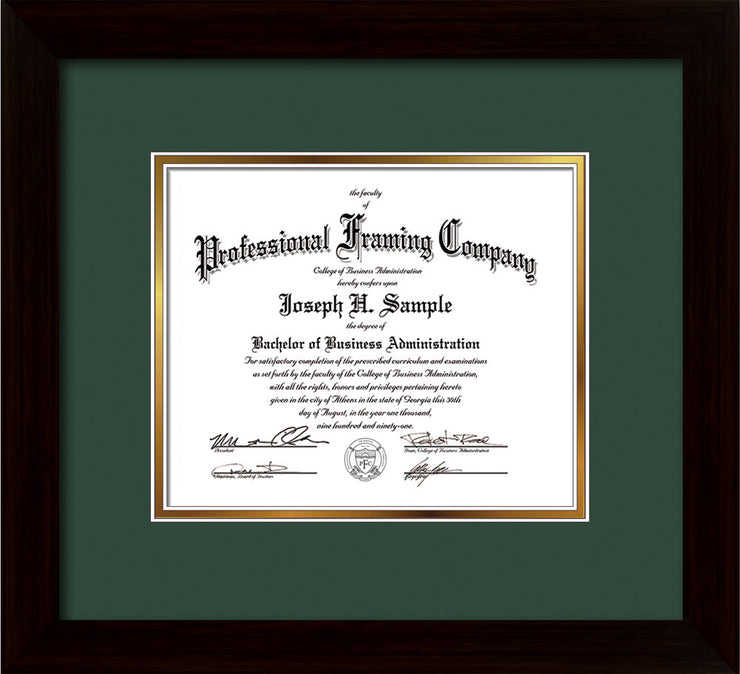 Image of Custom Flat Matte Black Art and Document Frame with Green on Gold Mat